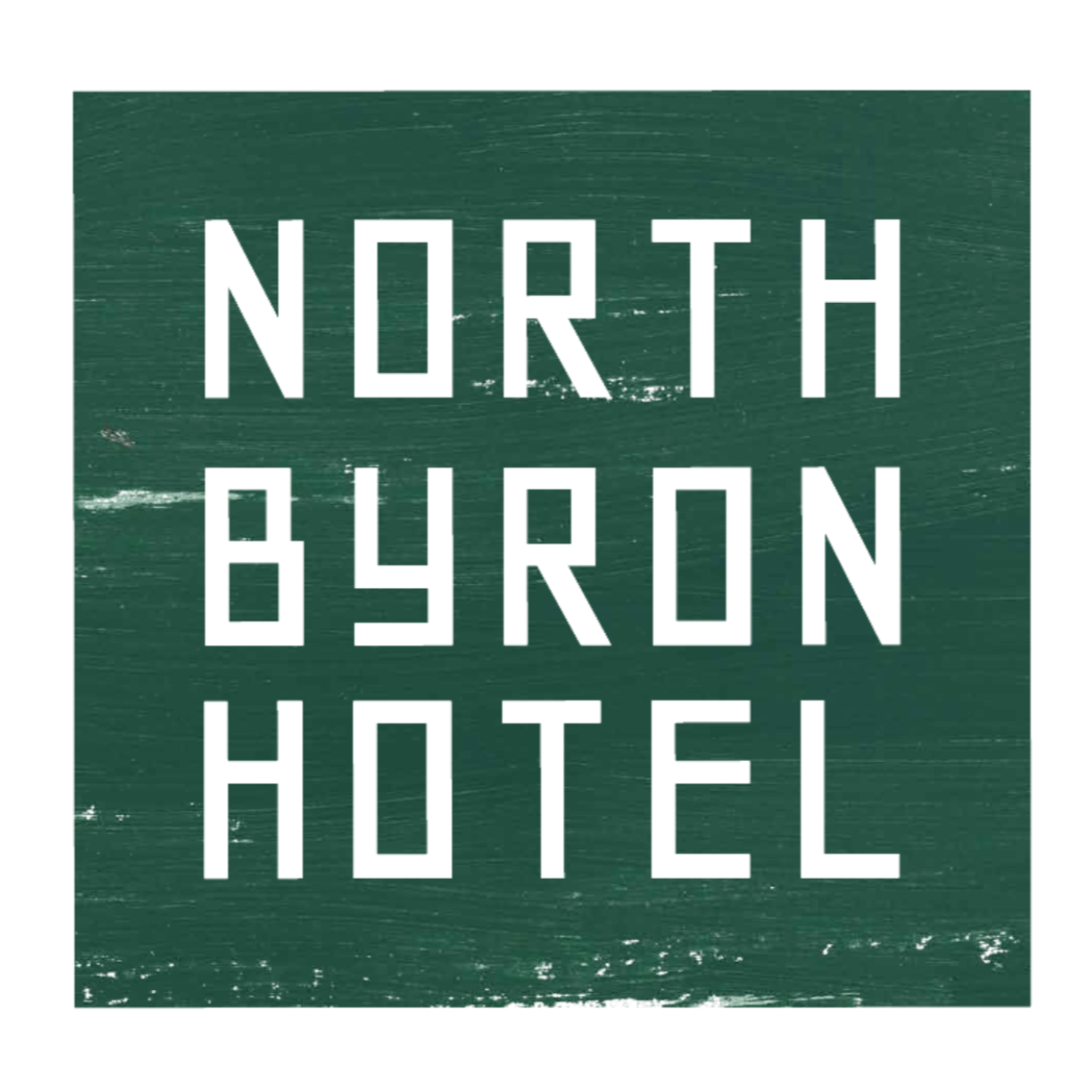 North Byron Hotel deep green tile logo with white text